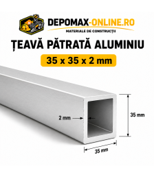 Teava patrata aluminiu 35 x 35 x 2 mm, 6 metri (EN AW-6060)
